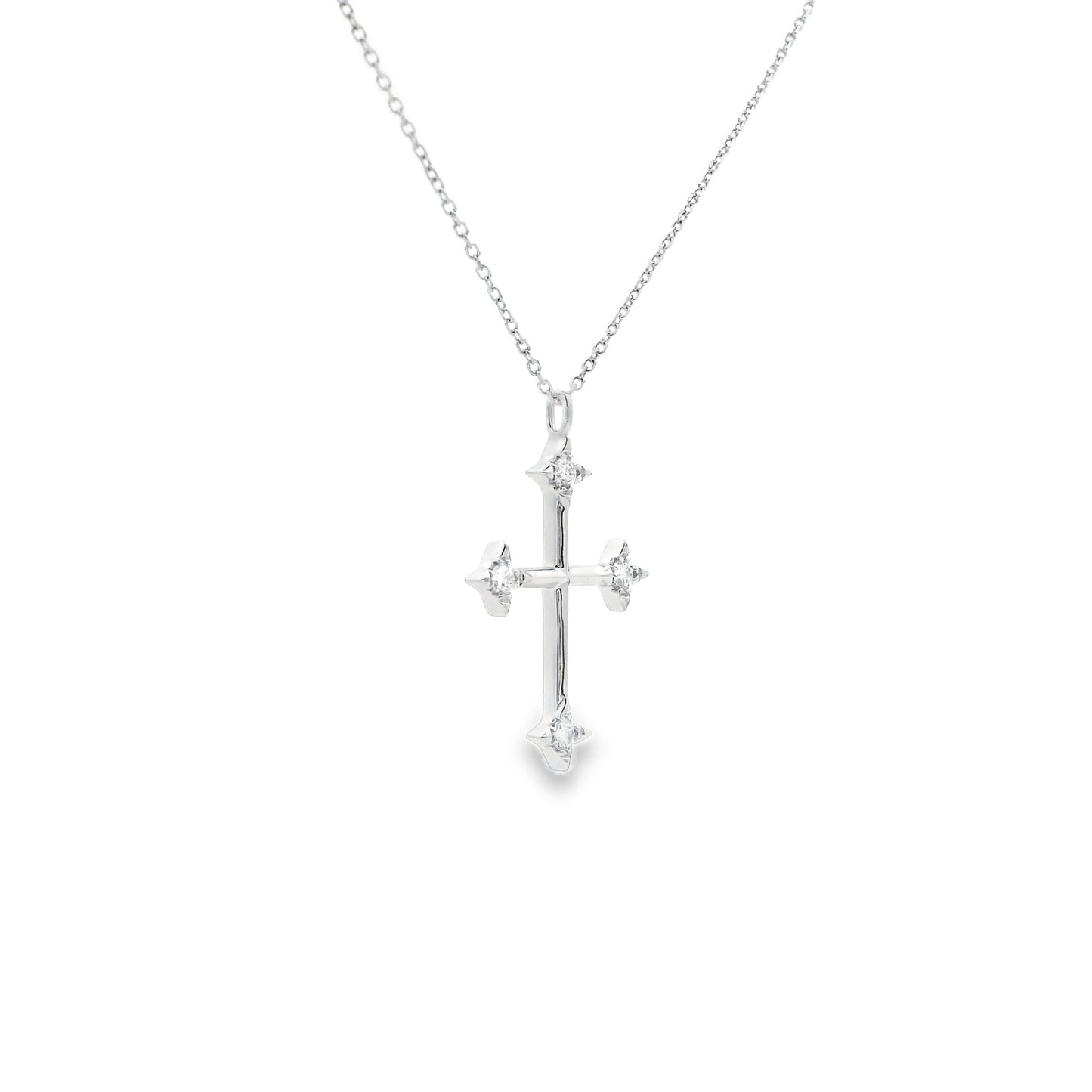 White Gold Diamond Tips Cross Pendant