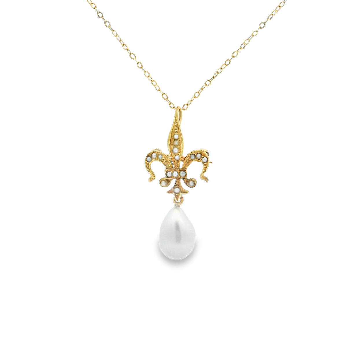 Fleur De Lys Pearl Pendant Brooch