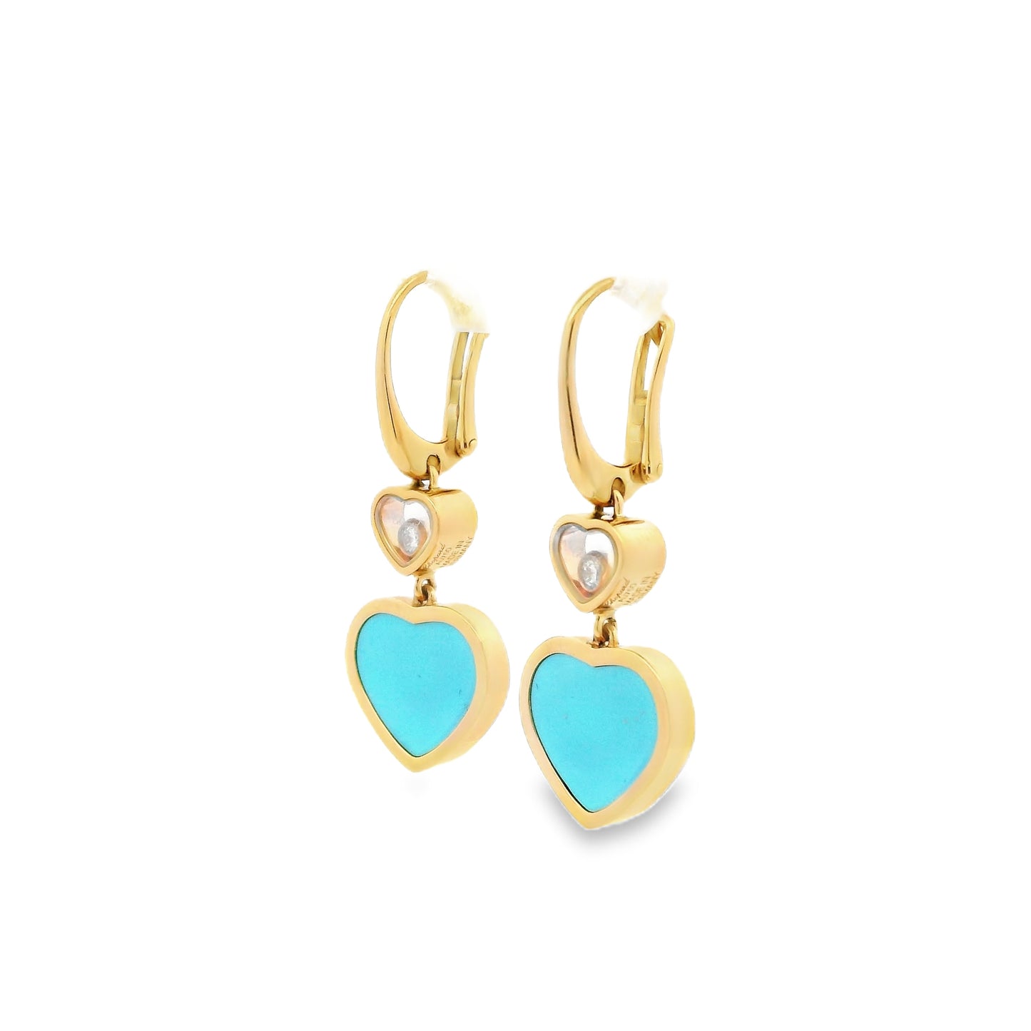 Chopard Turquoise Heart Shape Happy Diamond Drop Earrings