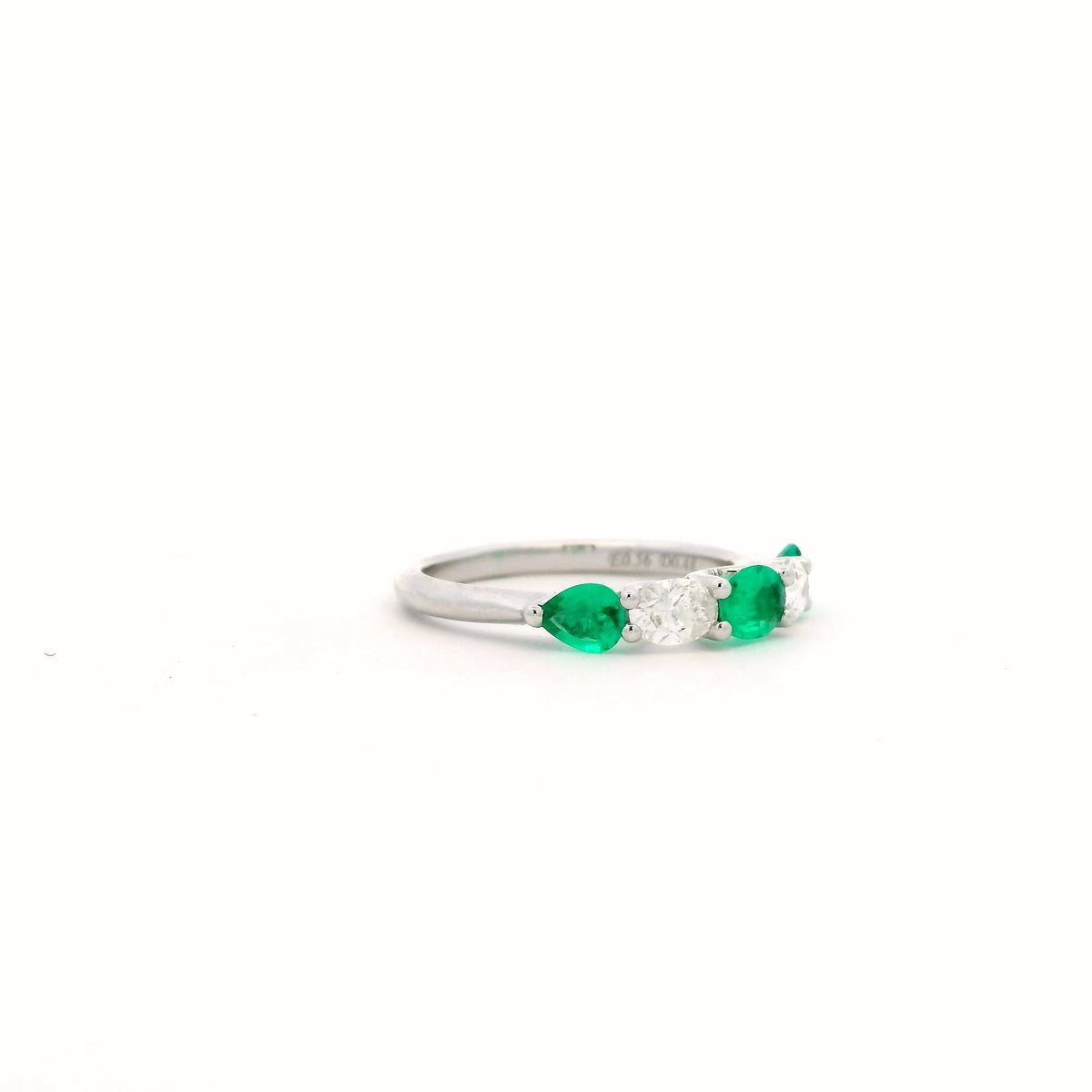 0.56ct Oval And Pear Cut Emerald And Diamond Five Stone Ring
