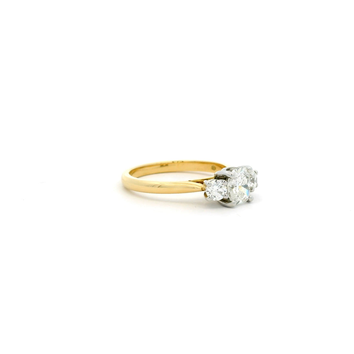 Certified 0.70ct Cushion Diamond And Round Diamond Three Stone Ring