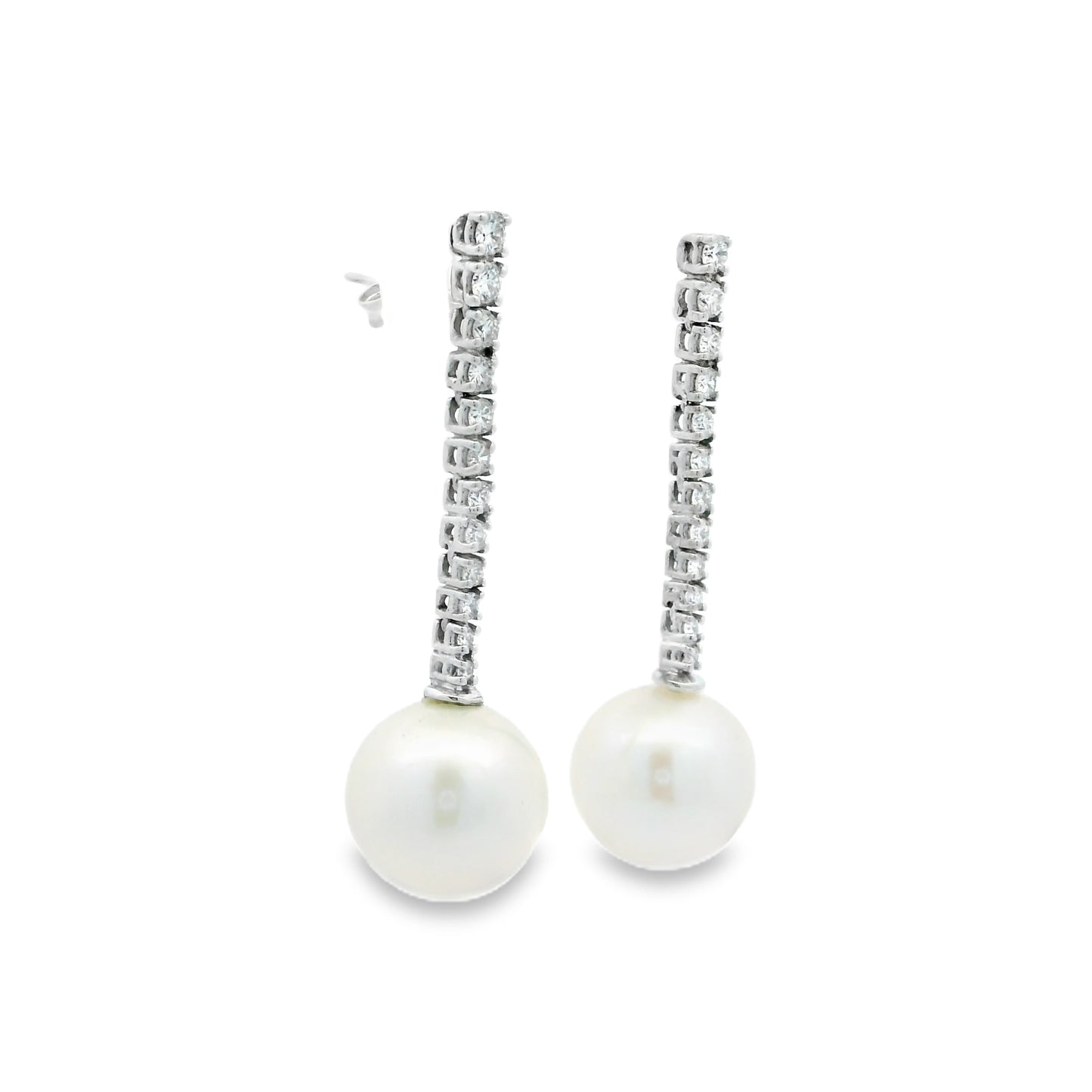Diamond Line And Pearl Drop Earrings
