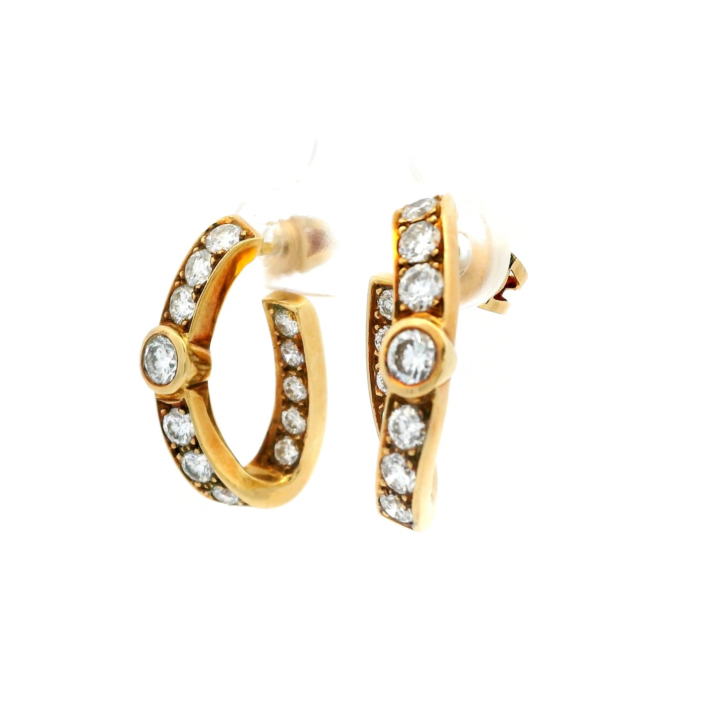 Vintage Garrard & Co Yellow Gold Diamond Hoop Earrings