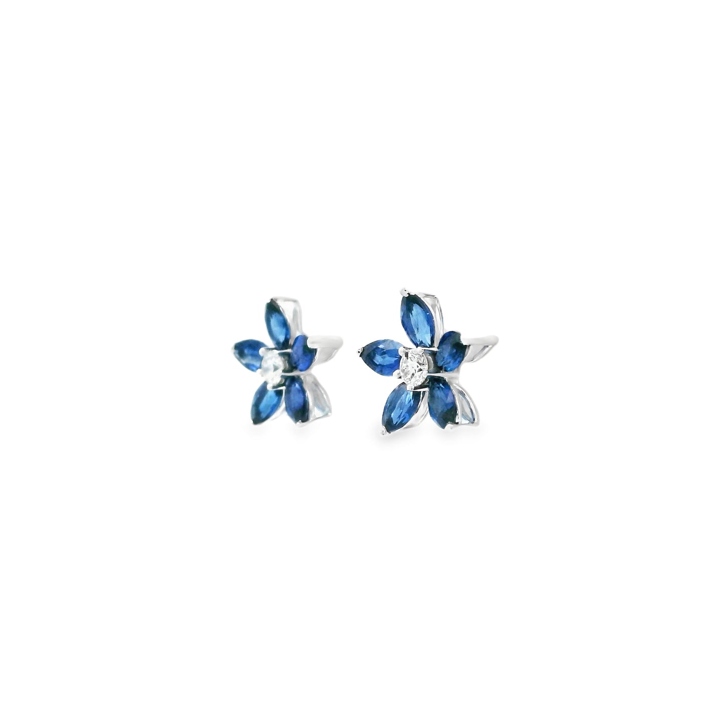 1.40ct Marquise Sapphire and Diamond Star Flower Earrings