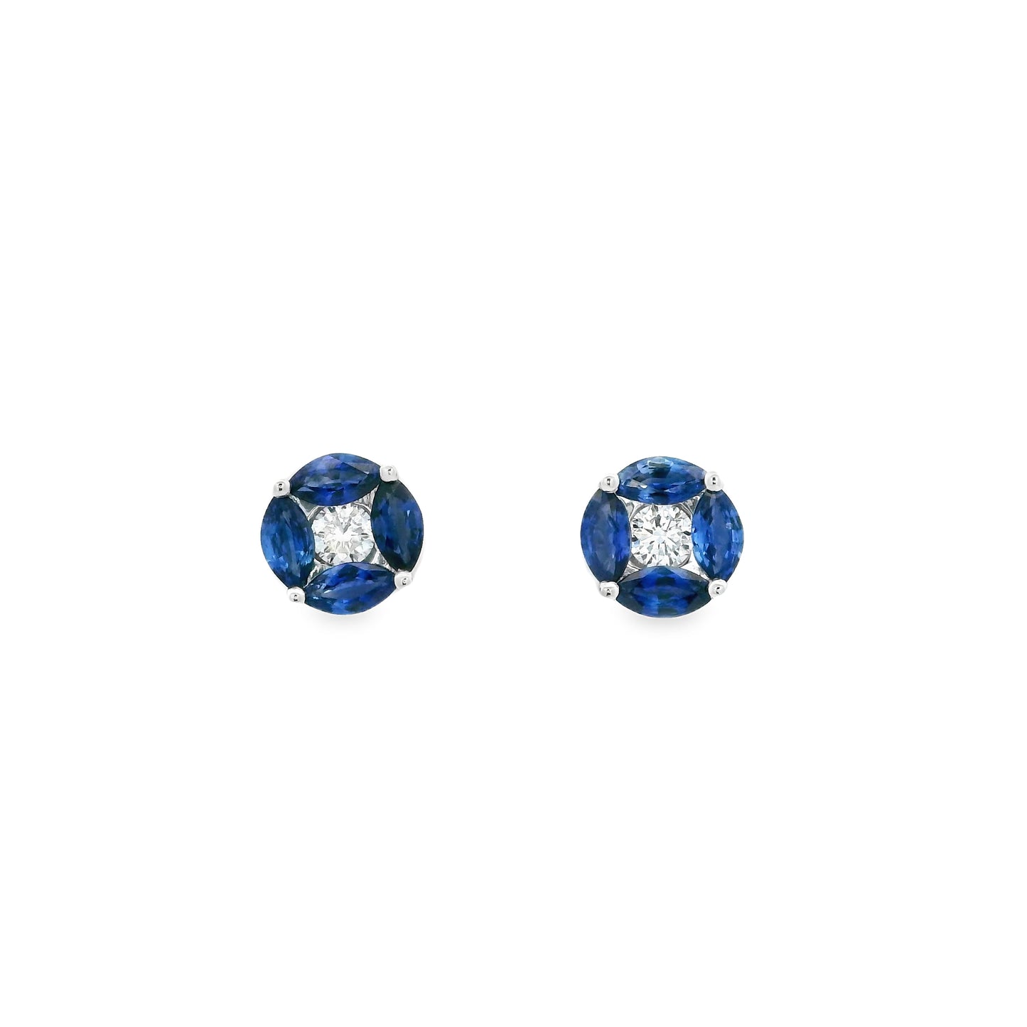 Marquise Sapphire And Diamond Round Stud Earrings