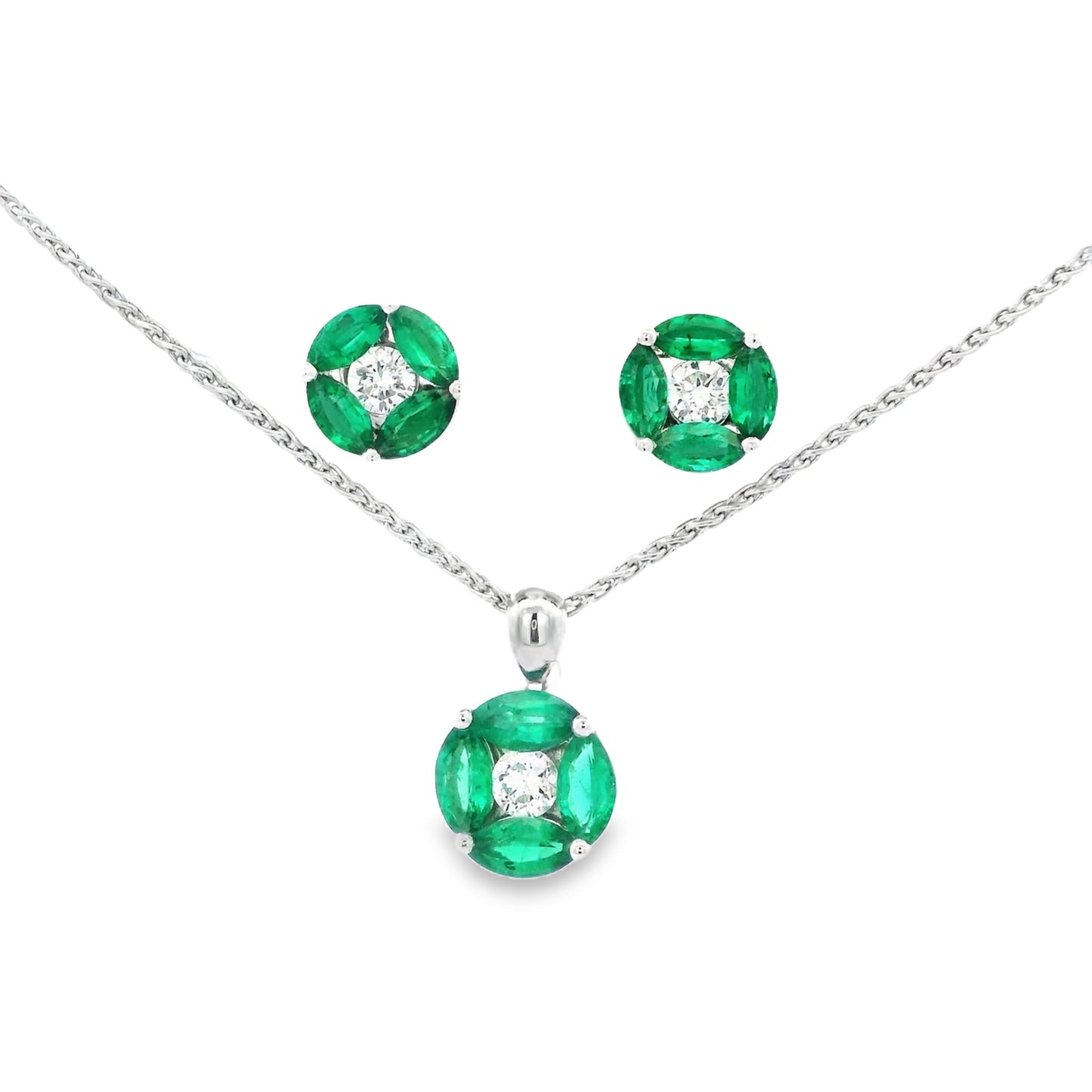 Marquise Emerald And Diamond Round Pendant