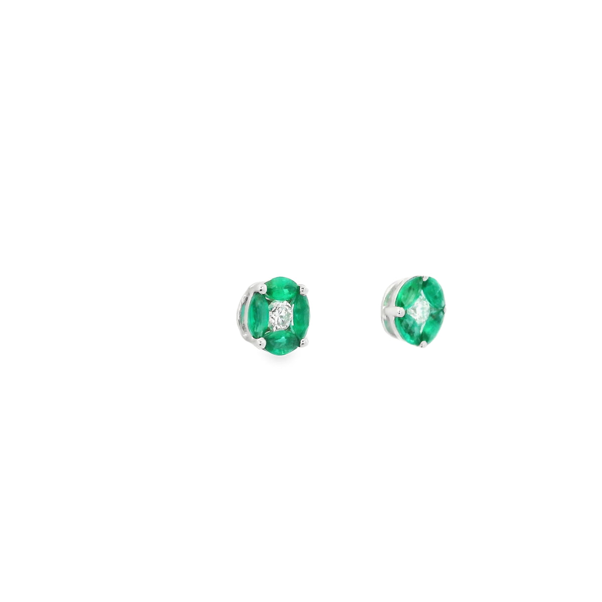 Marquise Emerald And Diamond Round Stud Earrings