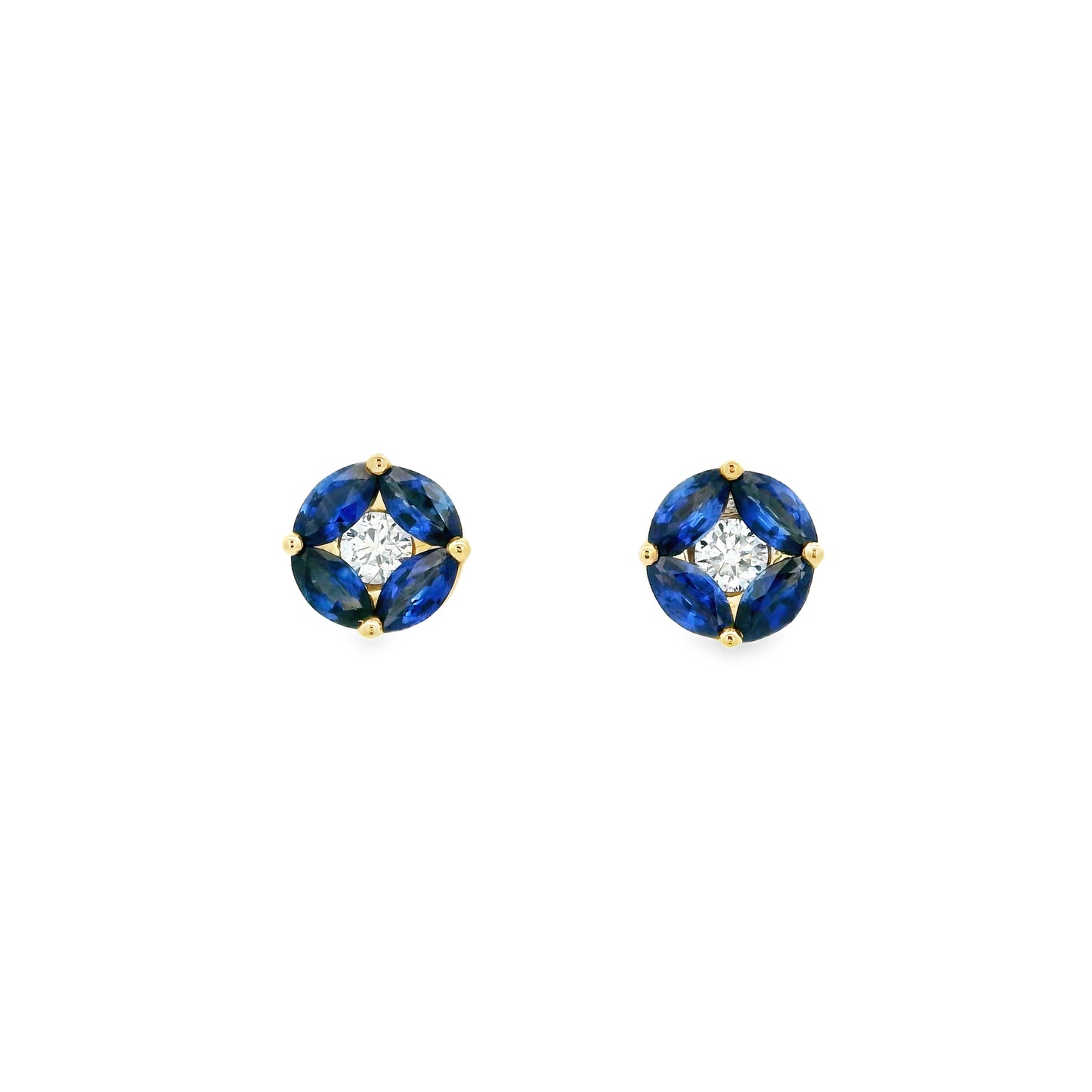 Marquise Sapphire And Diamond Round Stud Earrings