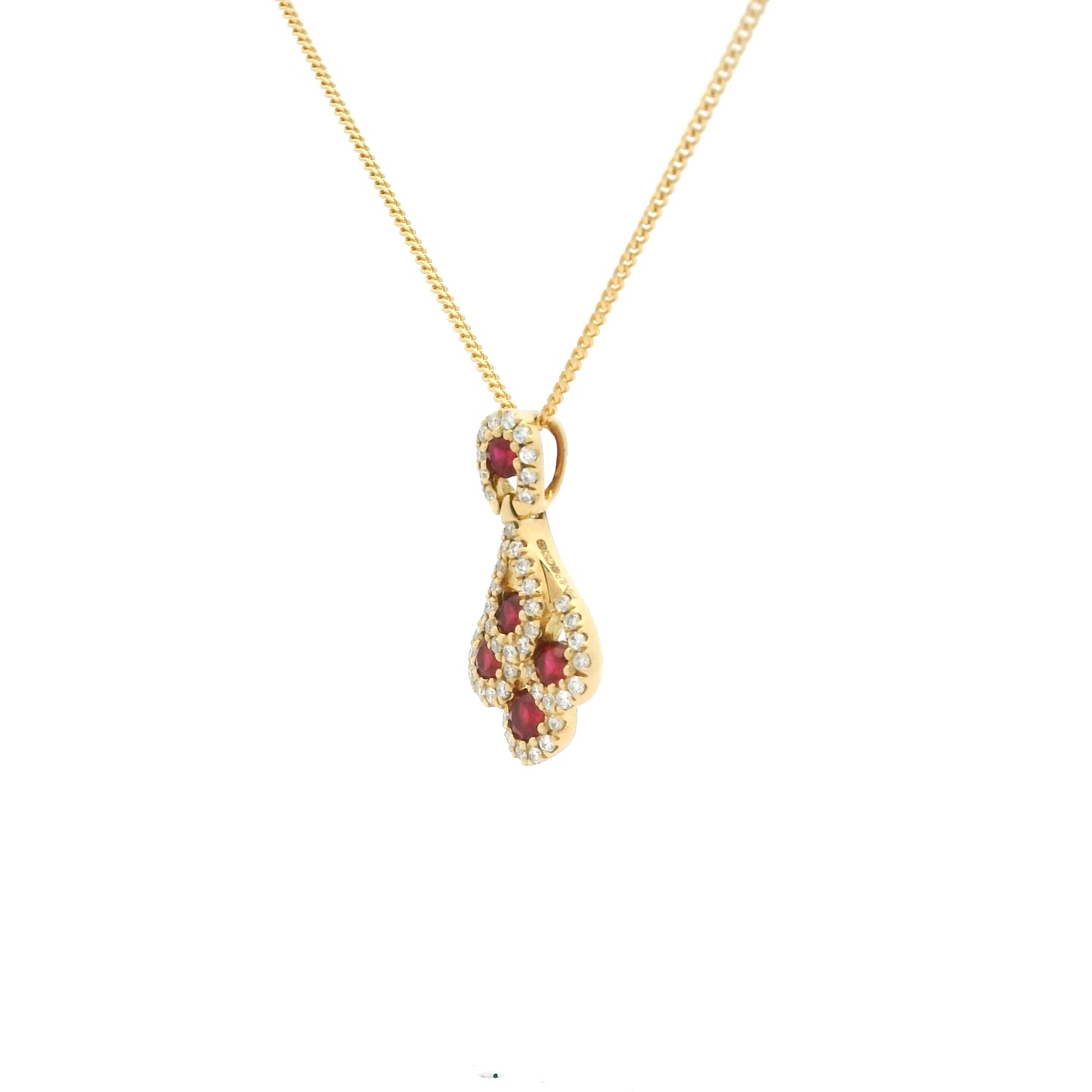 Yellow Gold Ruby And Diamond Peacock Style Pendant