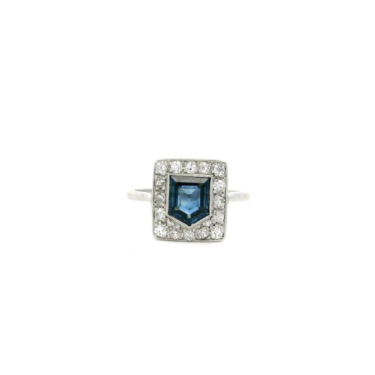 2.30ct Shield Sapphire And Diamond Cluster Plaque Ring