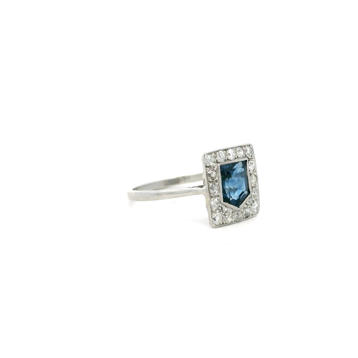 2.30ct Shield Sapphire And Diamond Cluster Plaque Ring