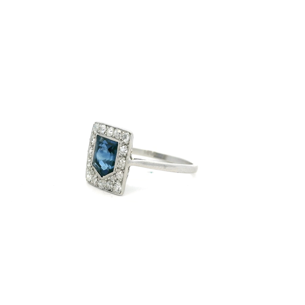 2.30ct Shield Sapphire And Diamond Cluster Plaque Ring