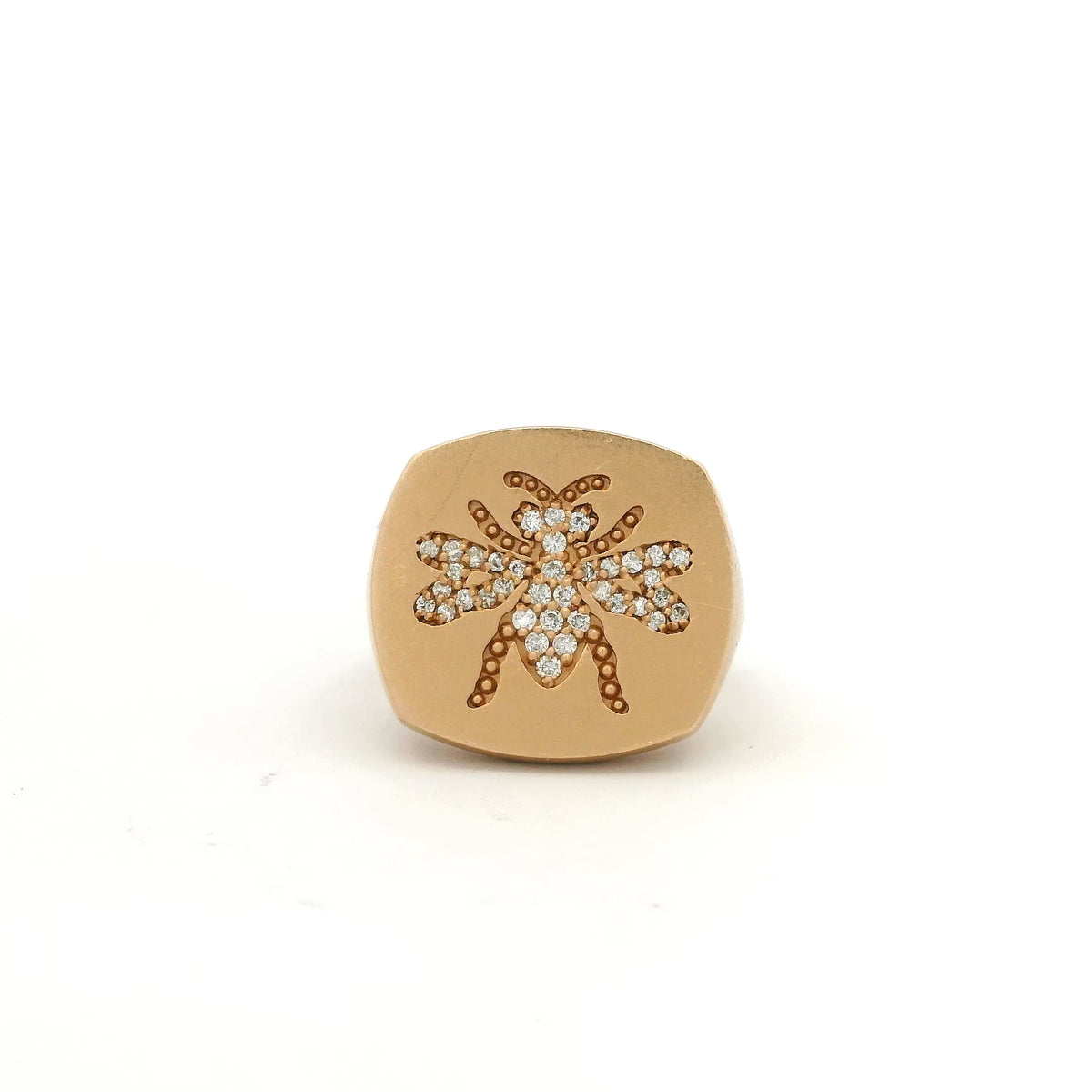 0.36ct Diamond Bee Set Cushion Shape Signet Ring