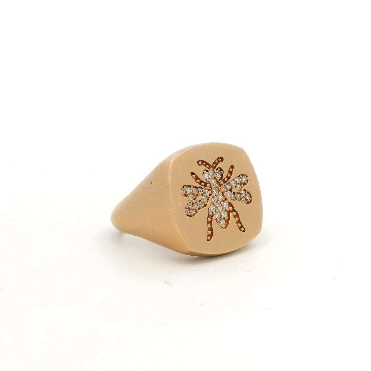 0.36ct Diamond Bee Set Cushion Shape Signet Ring