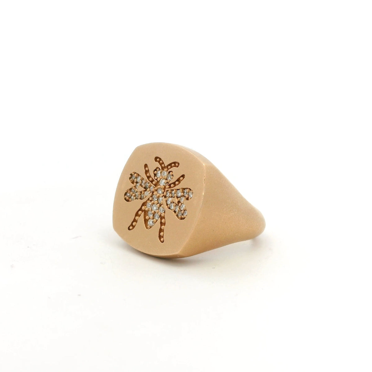 0.36ct Diamond Bee Set Cushion Shape Signet Ring