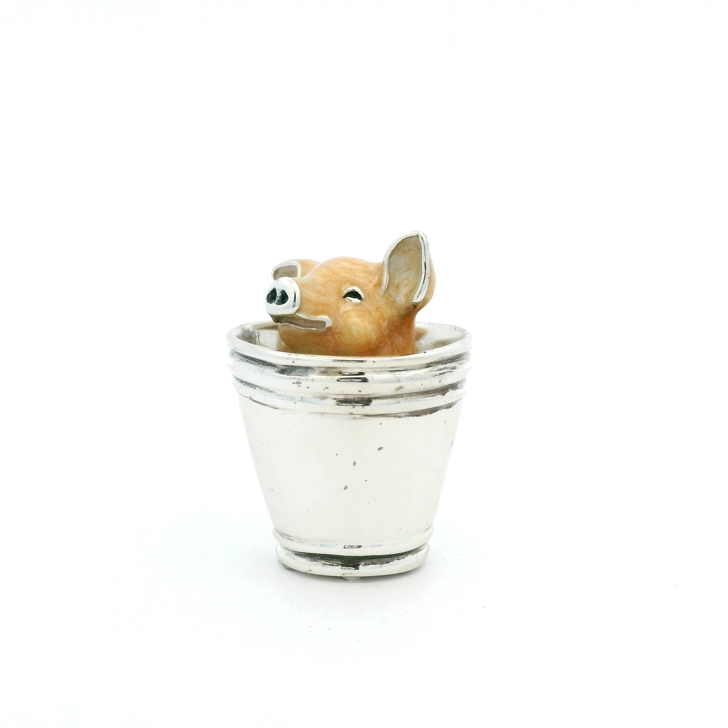Silver And Enamel Pig In Bucket