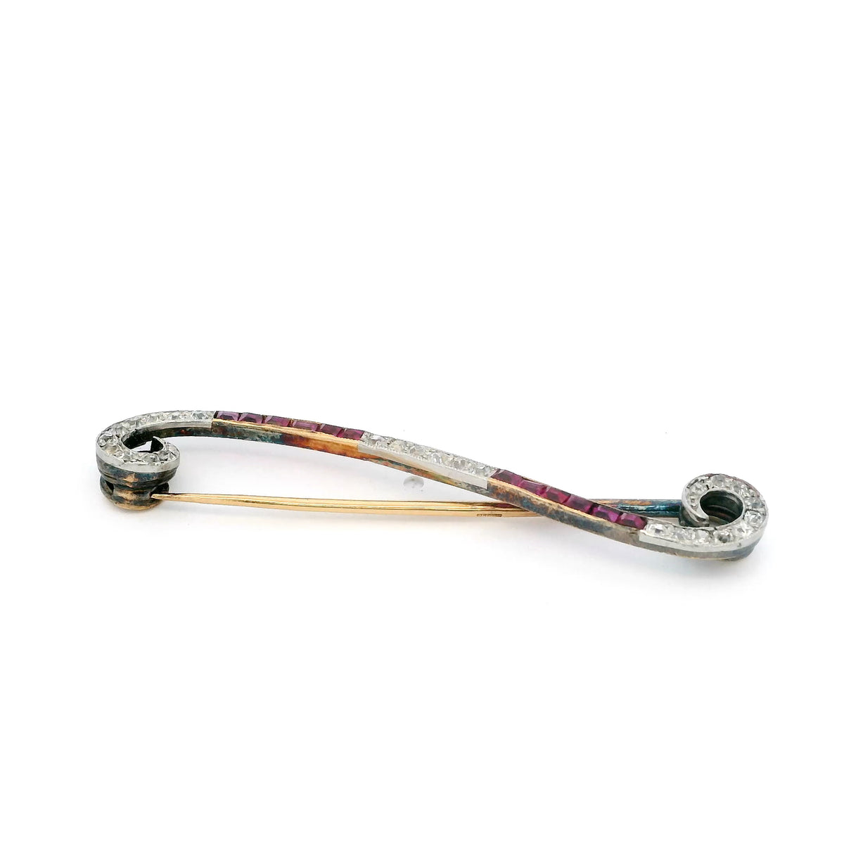 Ruby And Diamond Swirled Bar Brooch