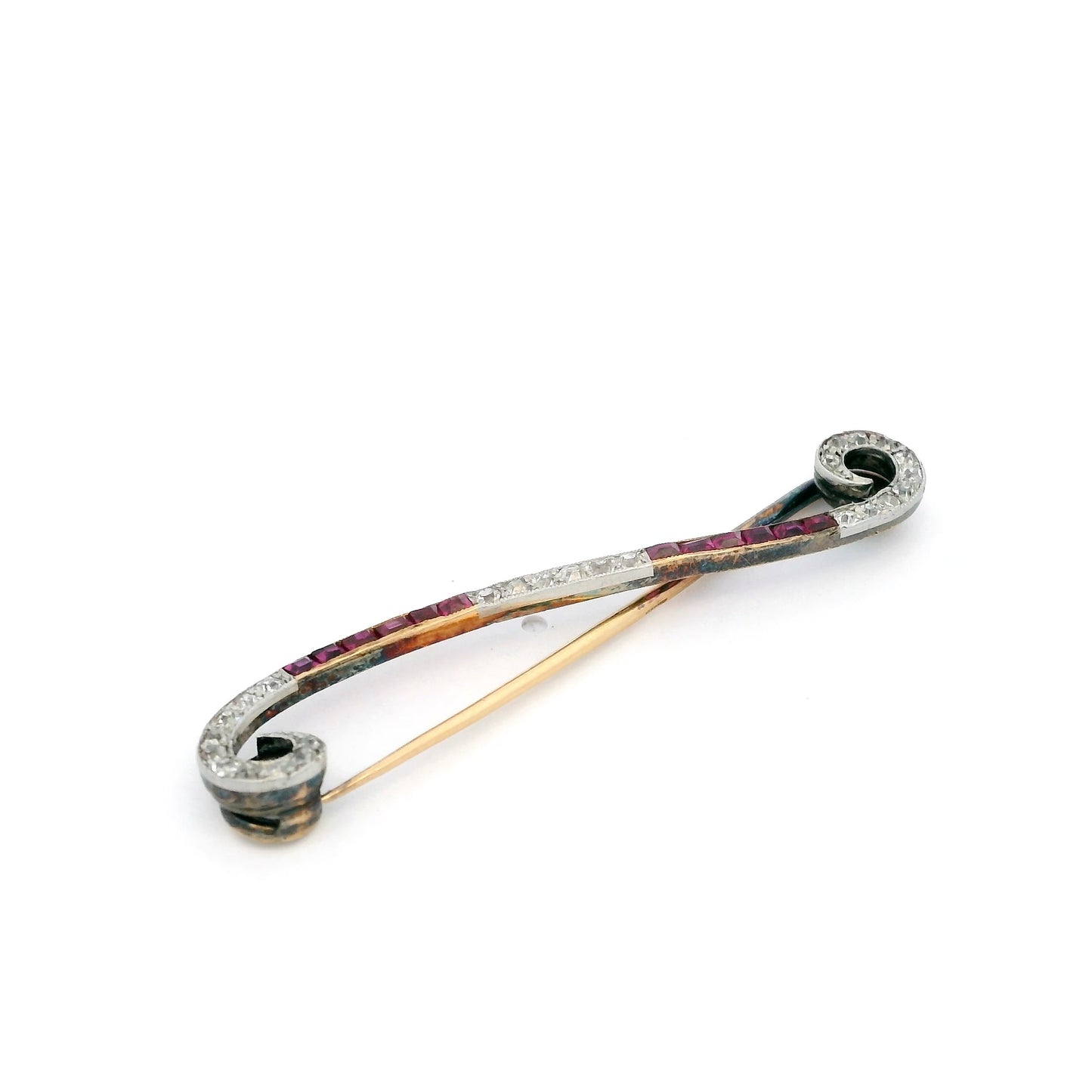 Ruby And Diamond Swirled Bar Brooch