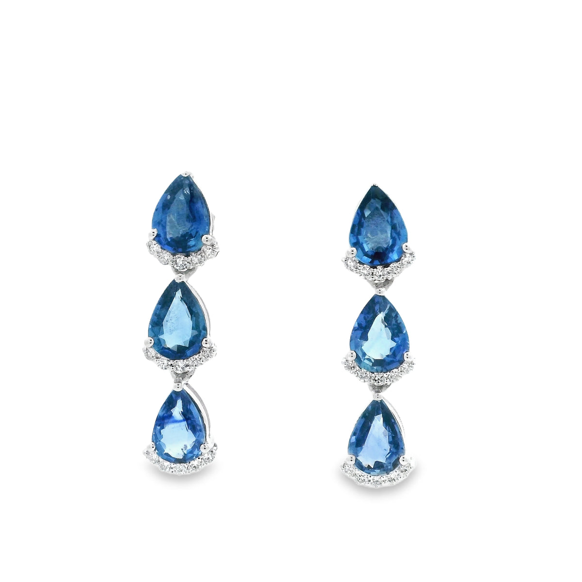 4.80ct Pear Cut Sapphire And Diamond Drop Earrings