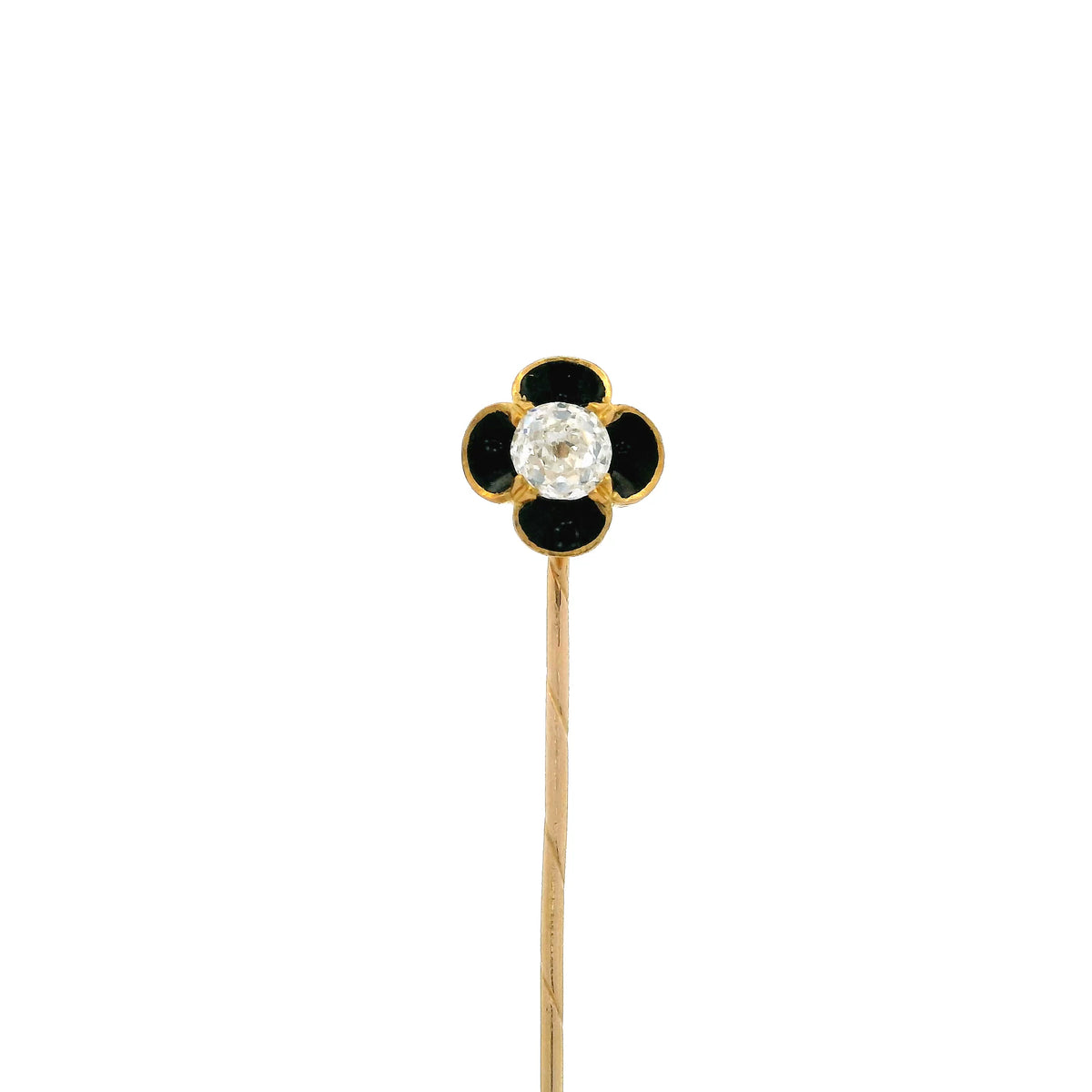 0.70ct Old Cut Diamond And Black Enamel Tie Pin