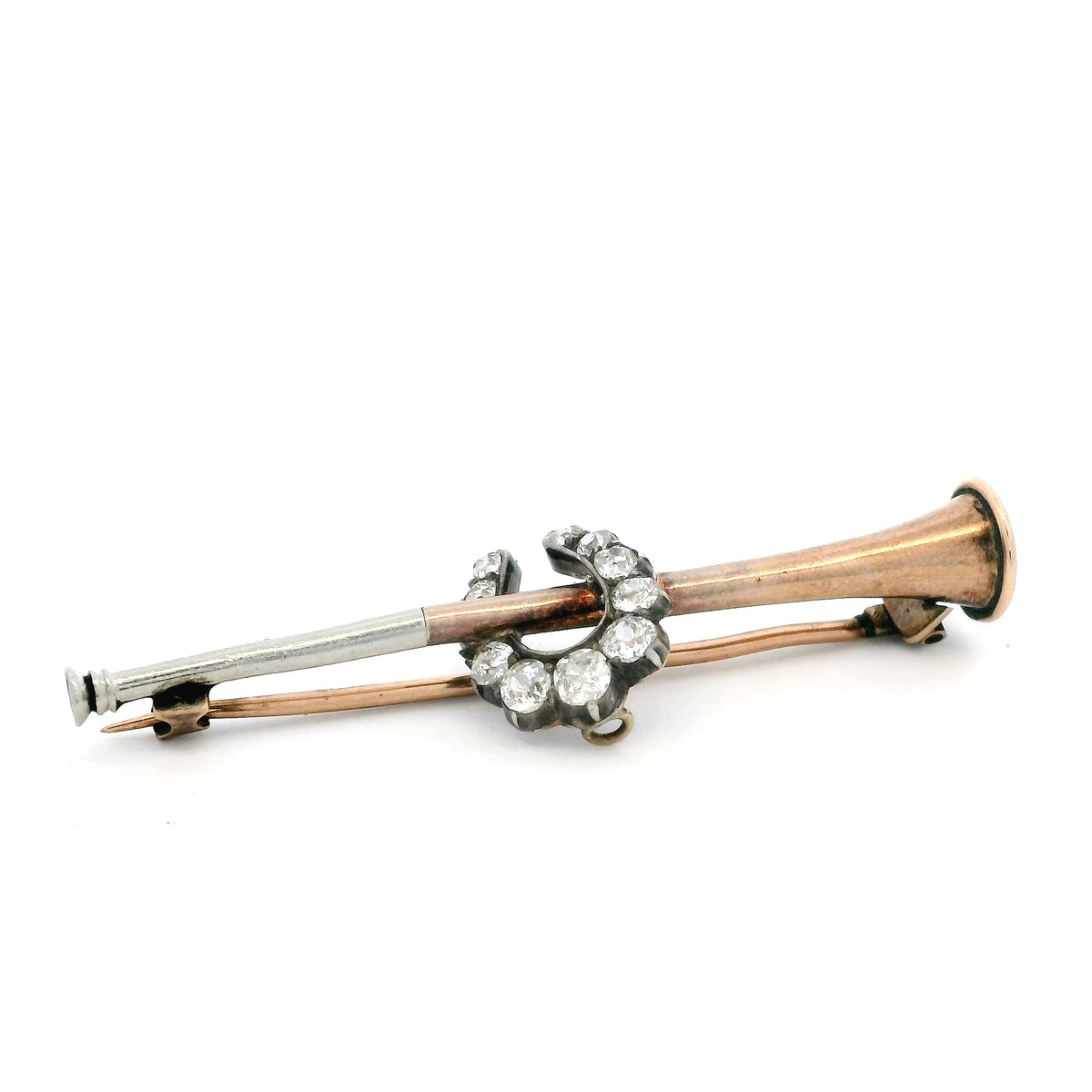 Old Cut Diamond Horseshoe And Horn Bar Brooch