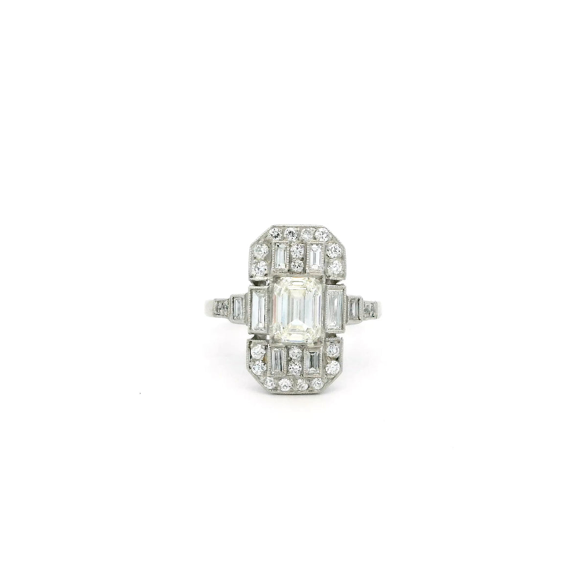 1.08ct Emerald Cut Diamond Art Deco Style Cluster Ring