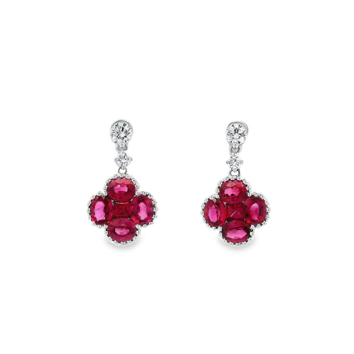 2.56ct Ruby Quatrefoil and Diamond Drop Earrings