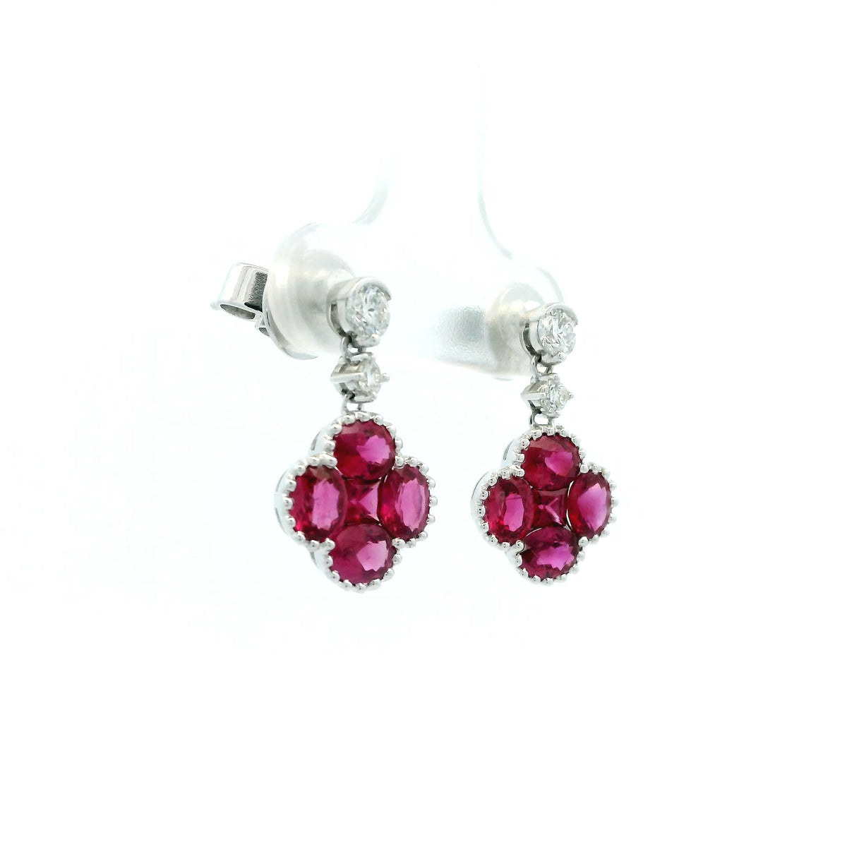 2.56ct Ruby Quatrefoil and Diamond Drop Earrings