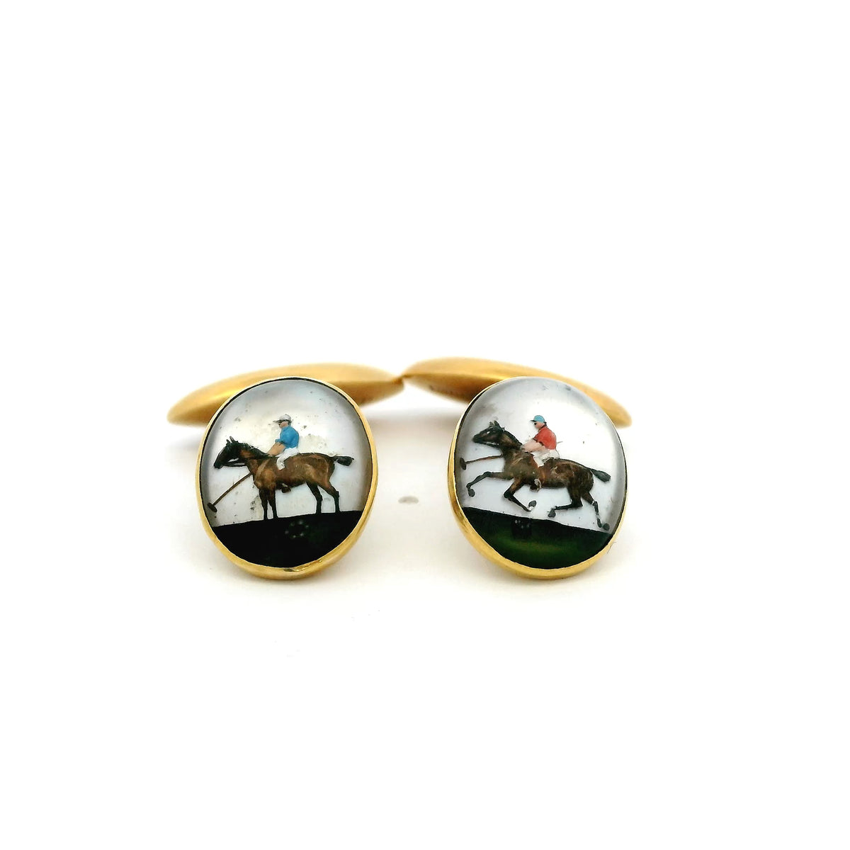 18ct Yellow Gold Essex Crystal Polo Player And Horse Cufflinks