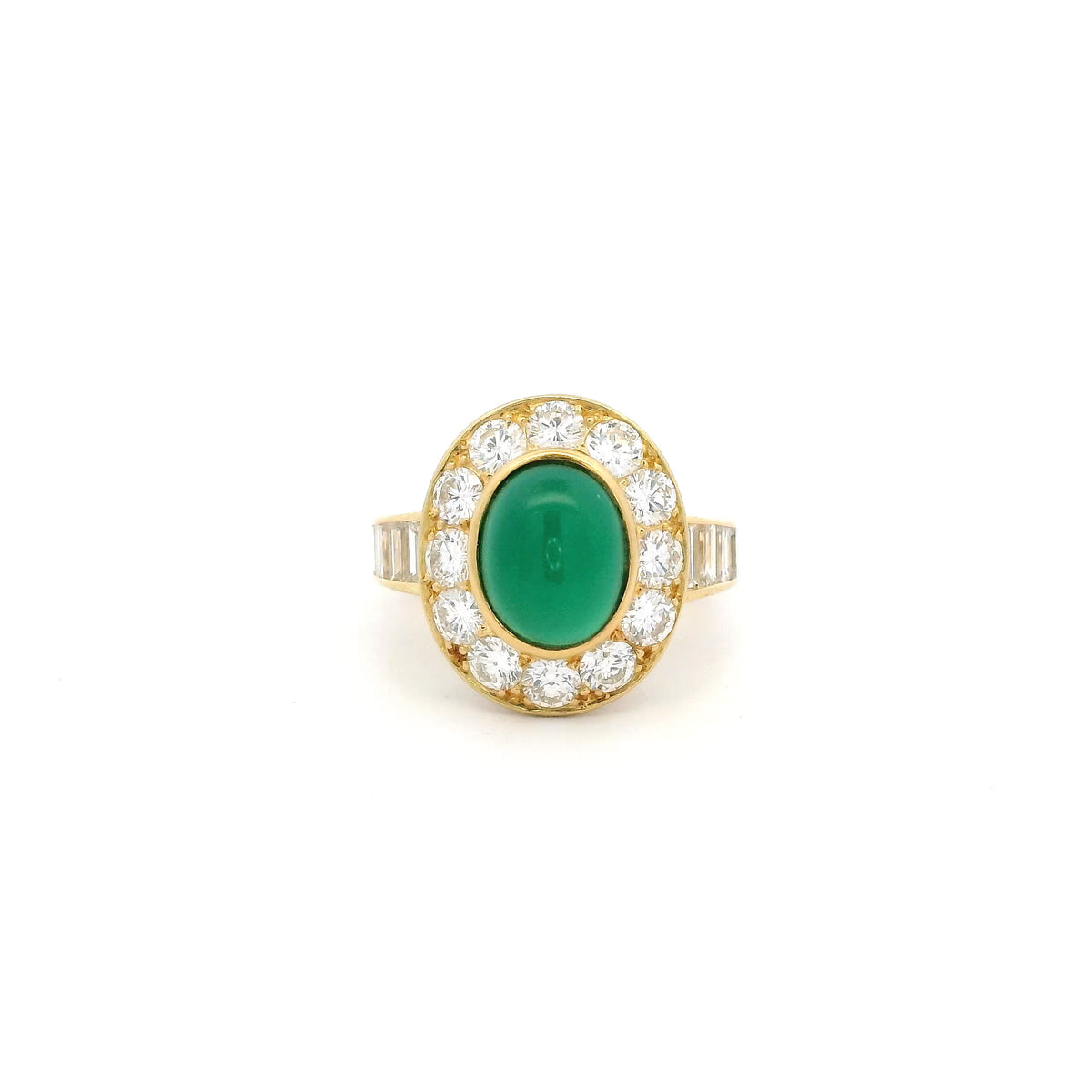 Van Cleef & Arpels Cabochon Chrysophrase And Diamond Cluster Ring