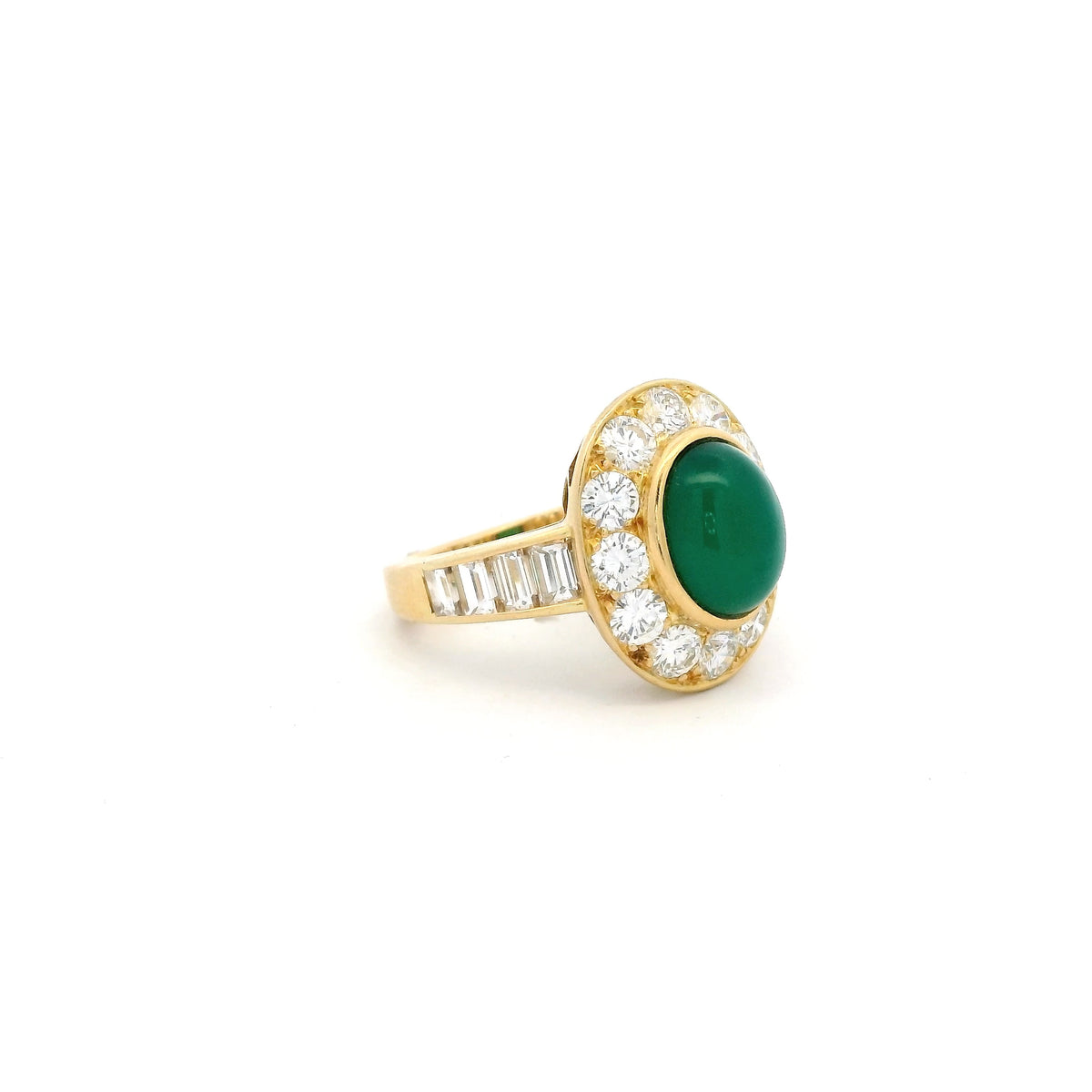 Van Cleef & Arpels Cabochon Chrysophrase And Diamond Cluster Ring