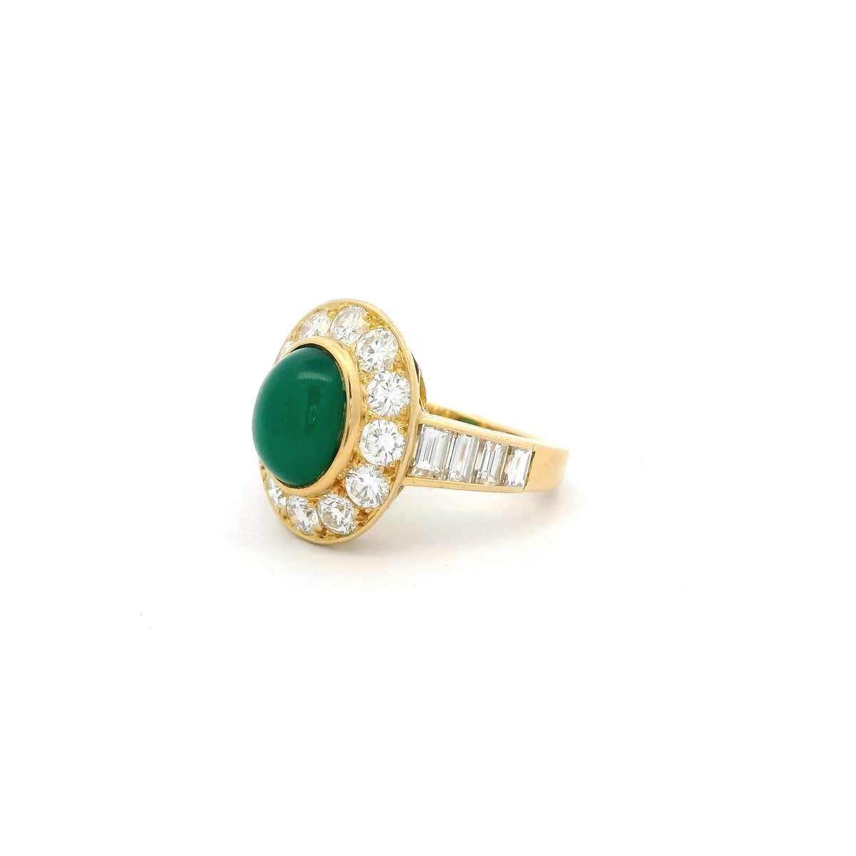 Van Cleef & Arpels Cabochon Chrysophrase And Diamond Cluster Ring