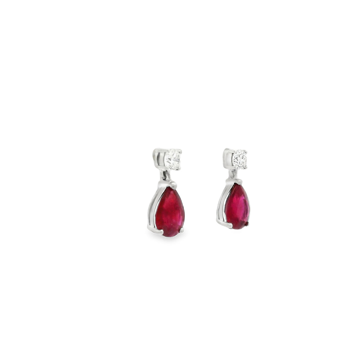 1.61ct Pear Ruby And Round Diamond Drop Earrings
