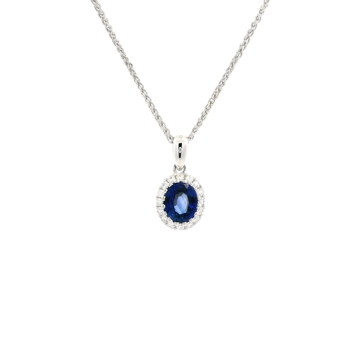 0.79ct Oval Sapphire And Round Diamond Cluster Pendant