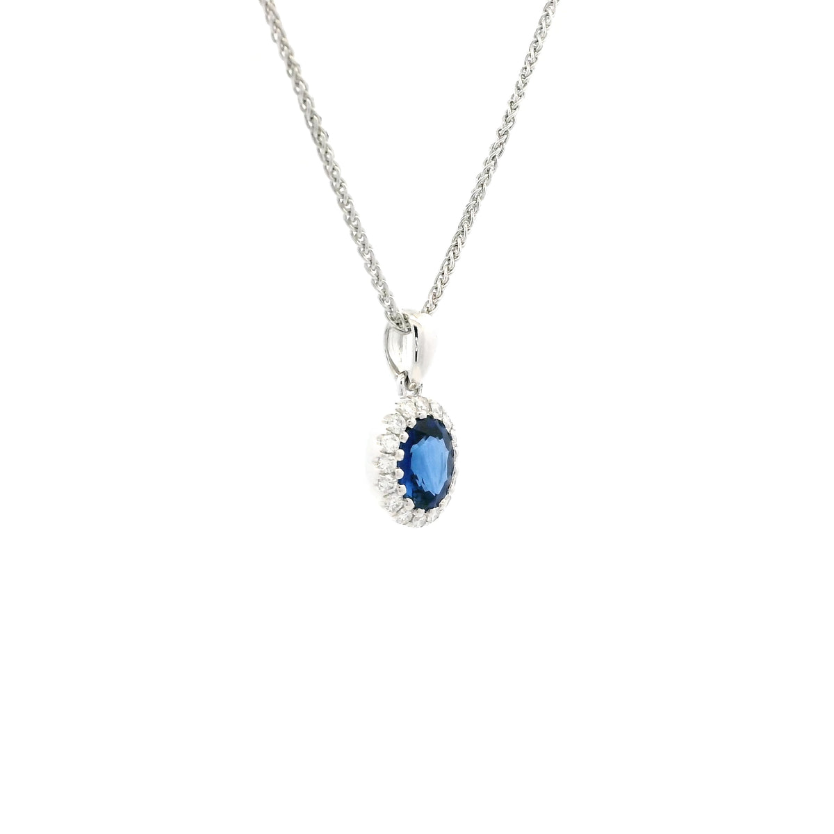 0.79ct Oval Sapphire And Round Diamond Cluster Pendant