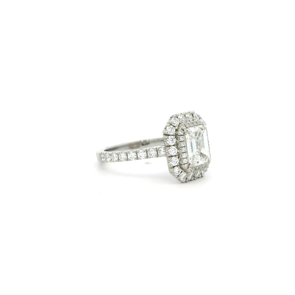 1.21ct Emerald Cut Diamond Double Cluster Ring