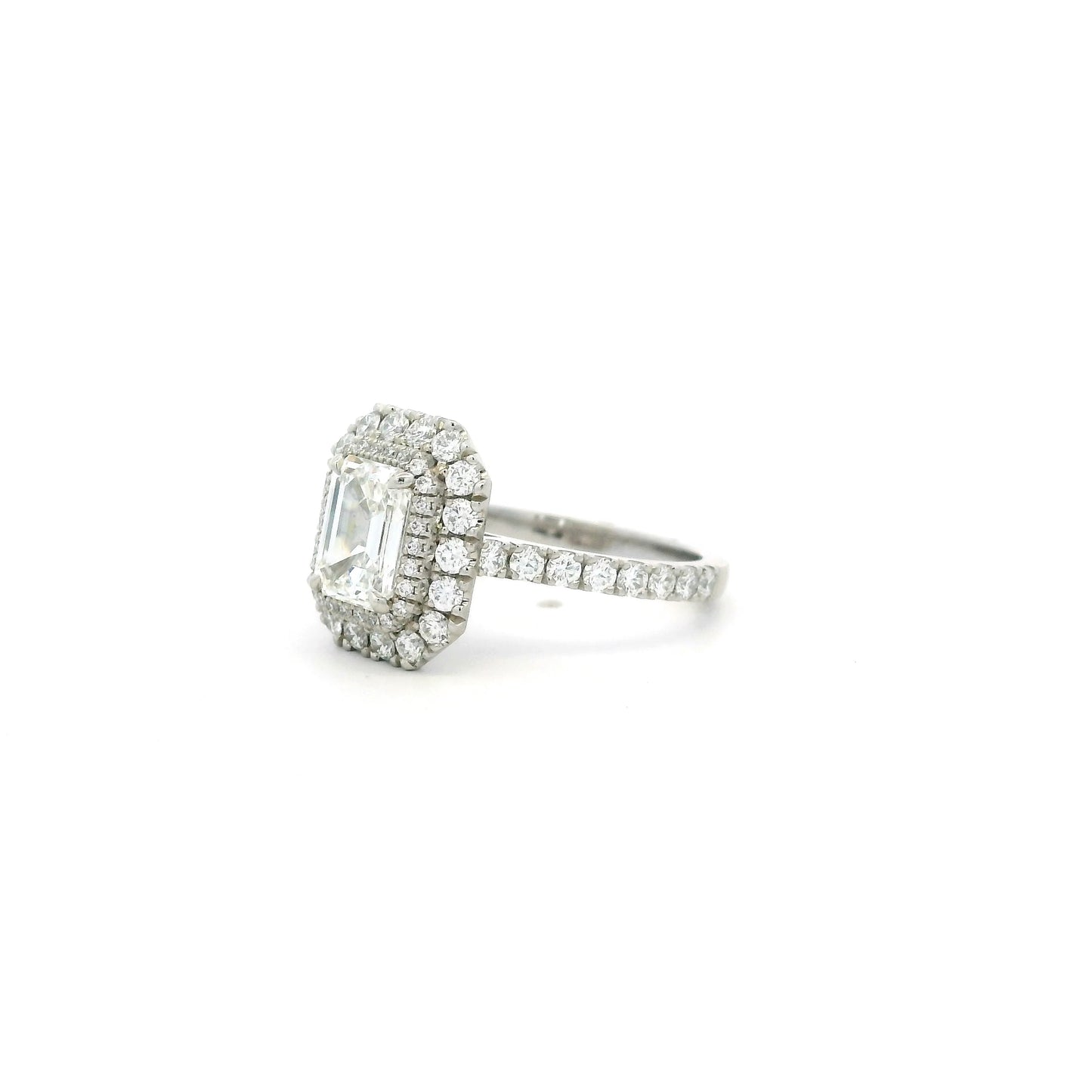 1.21ct Emerald Cut Diamond Double Cluster Ring