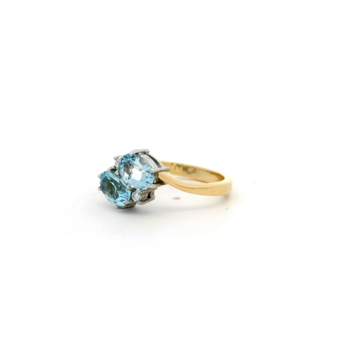 1.30ct Oval Aquamarine And Diamond Two Stone Cross Over Ring