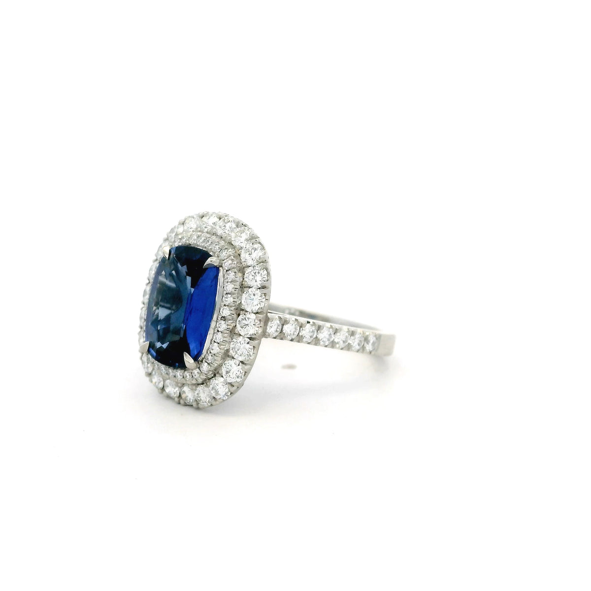 2.71ct Cushion Sapphire And Diamond Cluster Ring