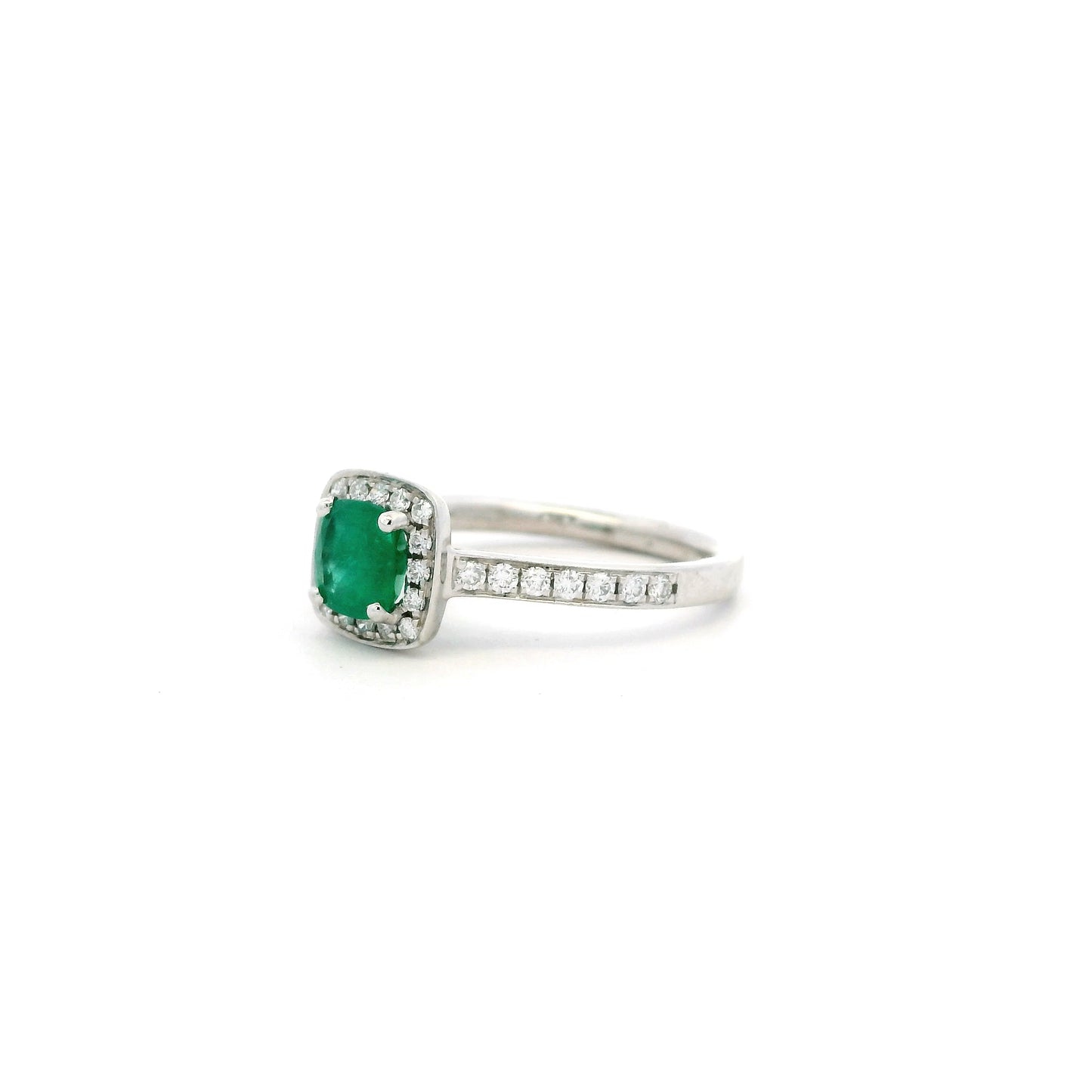 0.68ct Cushion Emerald And Diamond Cluster Ring