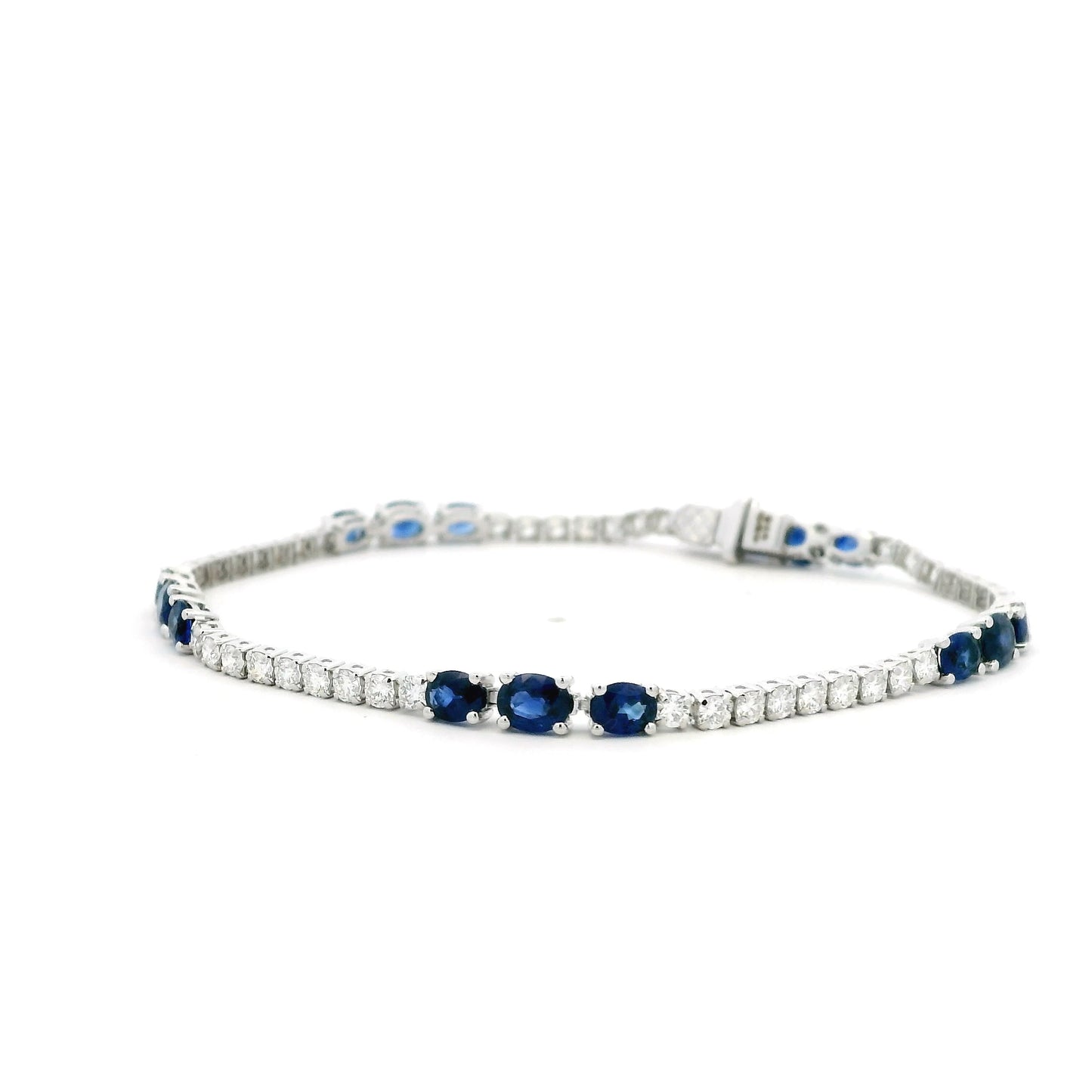 3.32ct Oval Sapphire and Round Diamond Line Bracelet