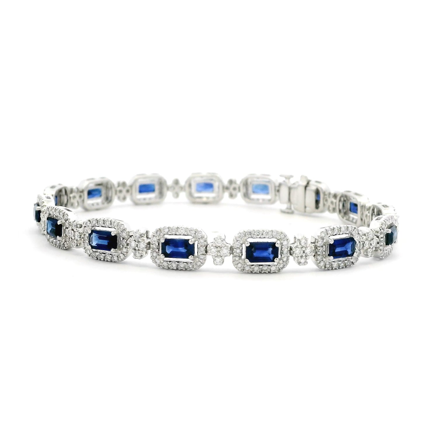4.90ct Emerald Cut Sapphire And Round Diamond Cluster Bracelet