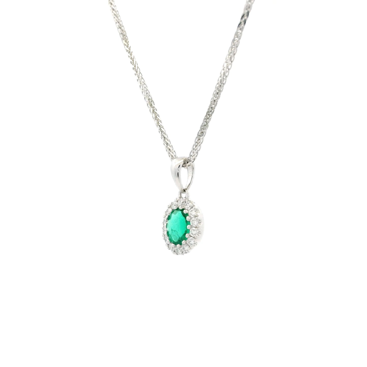0.28ct Oval Emerald And Diamond Cluster Pendant