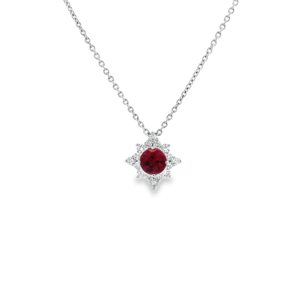0.41ct Round Ruby And Diamond Star Cluster Pendant