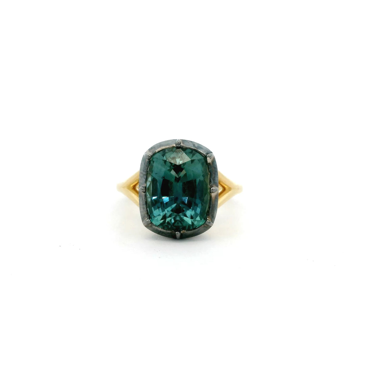 7.74ct Teal Sapphire Georgian Style Solitaire Ring