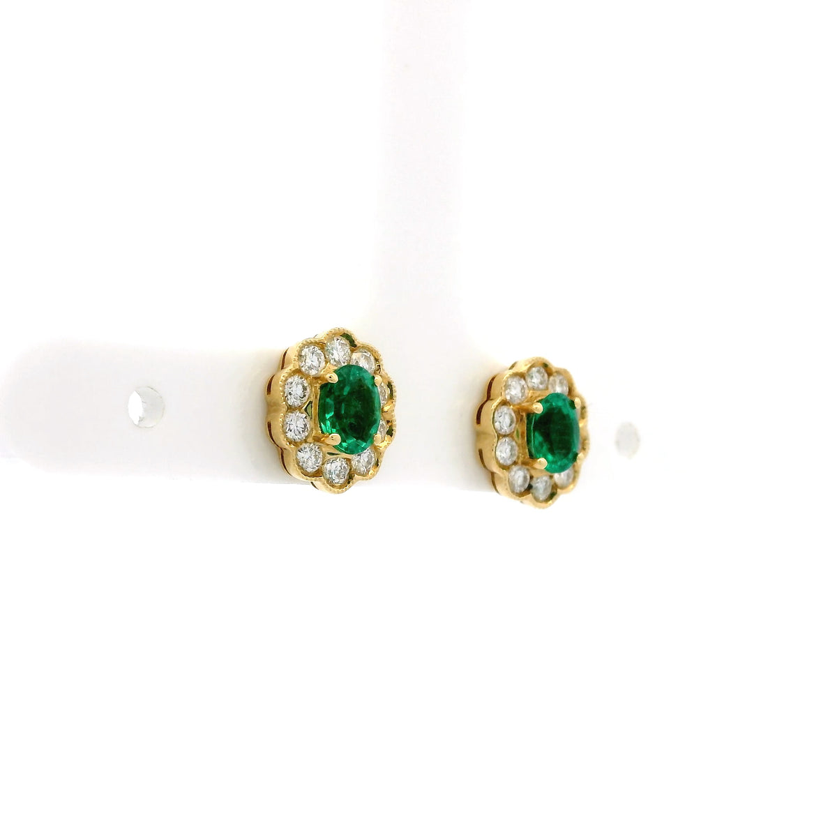 0.66ct Oval Emerald and Diamond Cluster Earrings