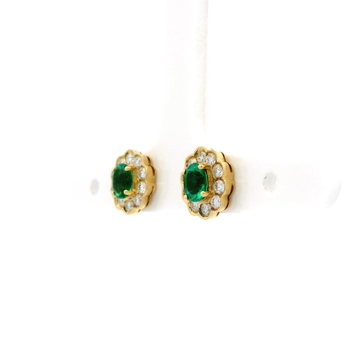 0.66ct Oval Emerald and Diamond Cluster Earrings