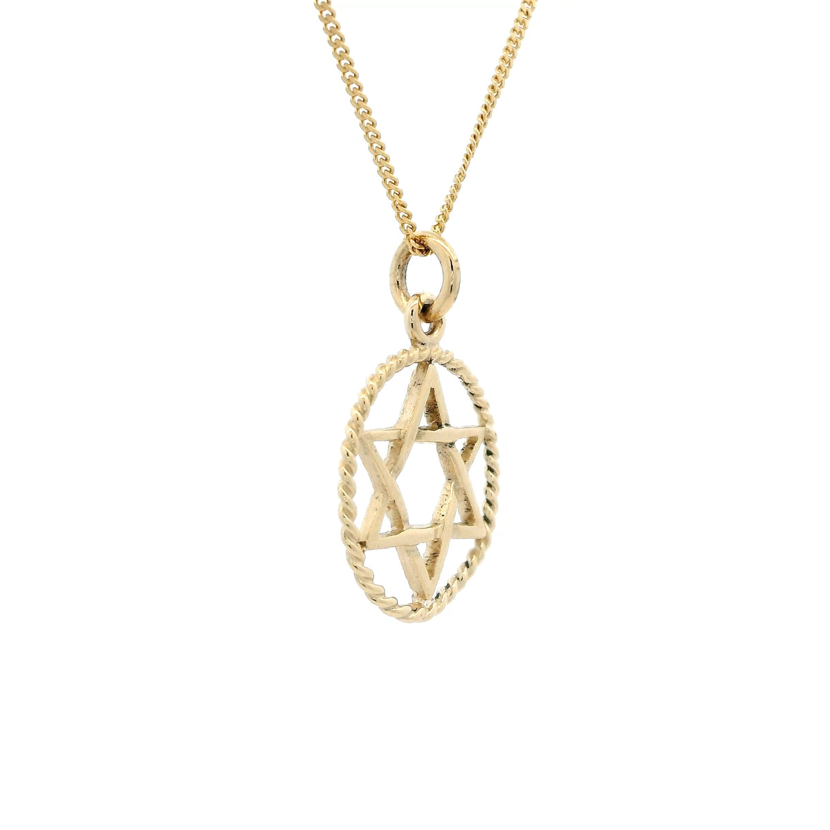 Yellow Gold Star of David In Rope Surround Pendant