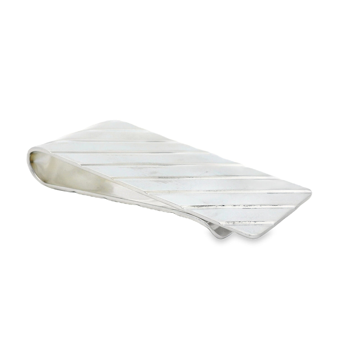 Silver Diagonal Line Engraved Money Clip