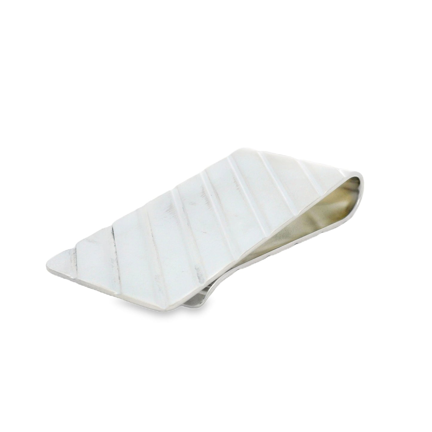Silver Diagonal Line Engraved Money Clip